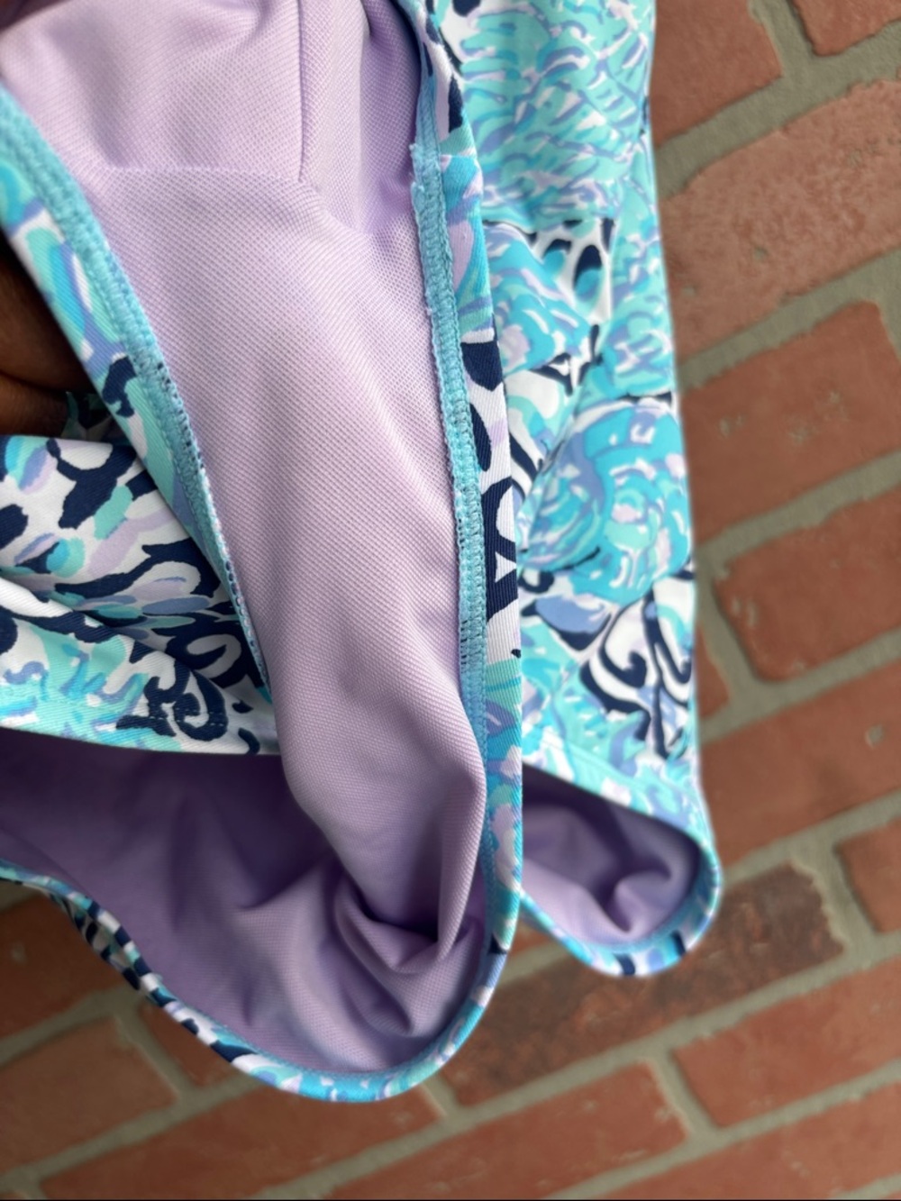 Lilly Pulitzer Araza Light Blue & Navy Floral V-Neck One-Piece Swimsuit - Picture 5 of 6